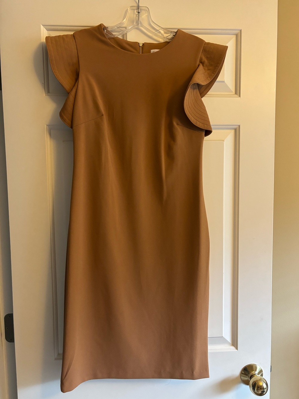 Calvin Klein Camel Ruffle Sleeve Sheath Dress